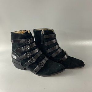 L.A.M.B. Odd Black Suede/Patent Leather Buckle Boots, 7 1/2 M
